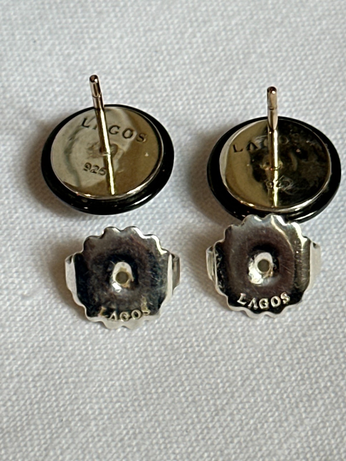 LAGOS Black Ceramic Sterling Silver and Diamond STUD Earrings