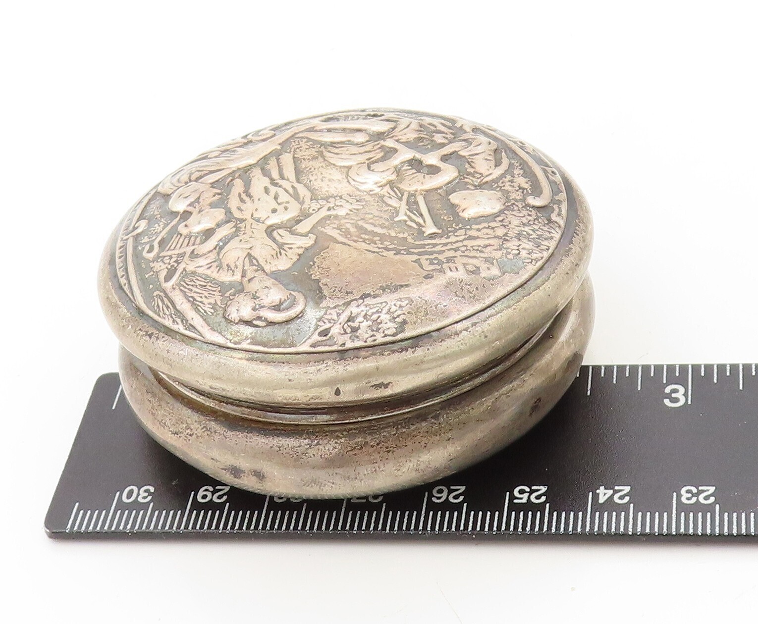 925 Sterling Silver Vintage Pill Box WC ENGLAND Antique Carved (OPENS) TR3818