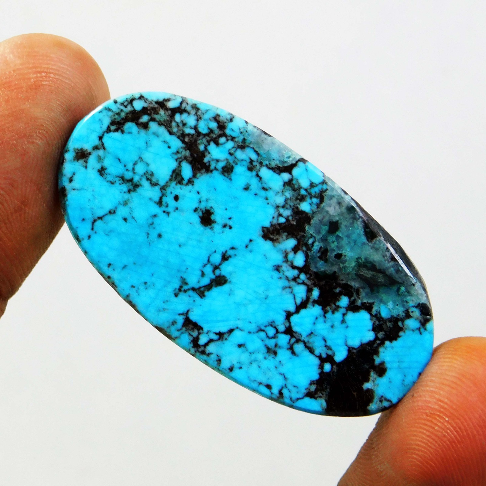 Certified 25.60 Ct Natural Spiderweb Turquoise Blue Oval Cut Loose Gemstone