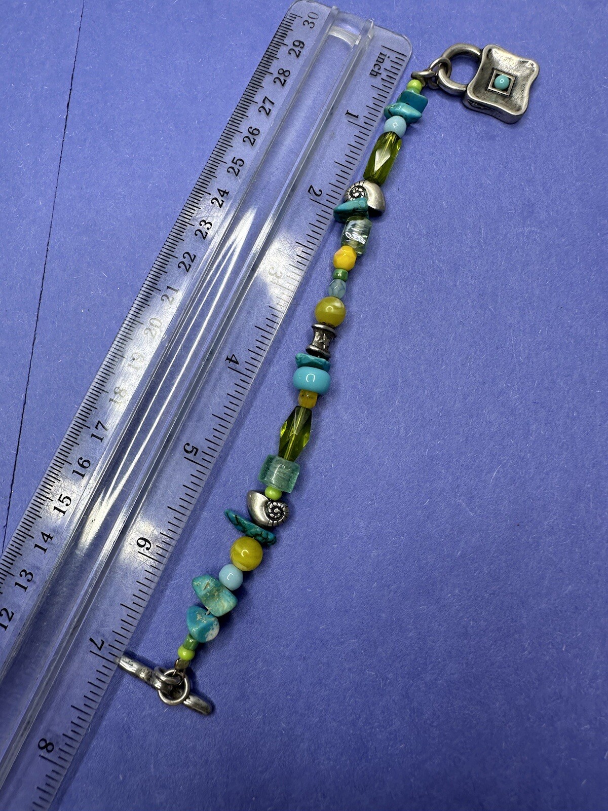 Danon Bracelet Turquoise Bead Shells Green Glass Beach Contemporary Silver Plate
