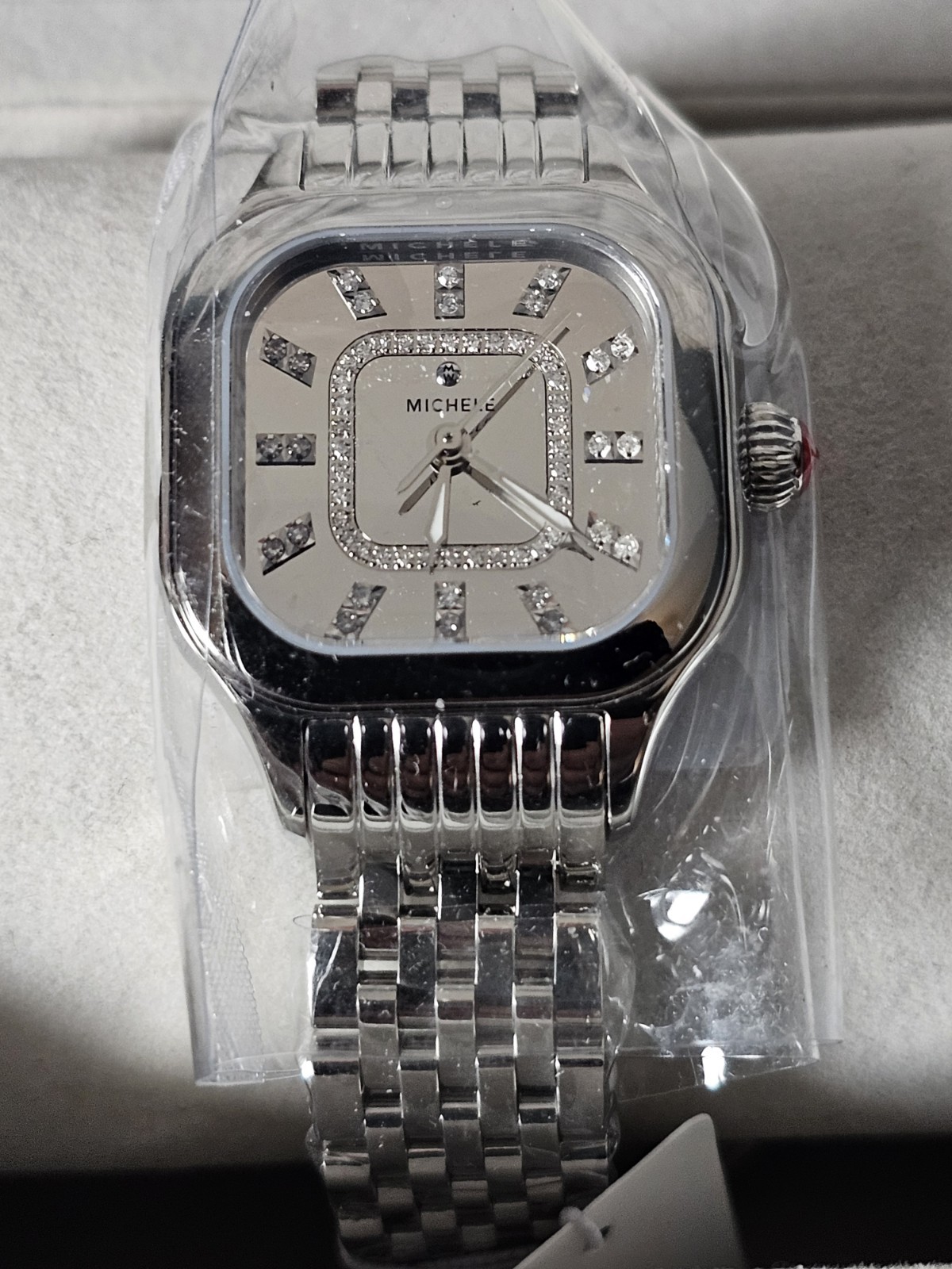Michele Meggie High Shine Mirror Diamond Dial Stainless Steel Watch MWW33B000012