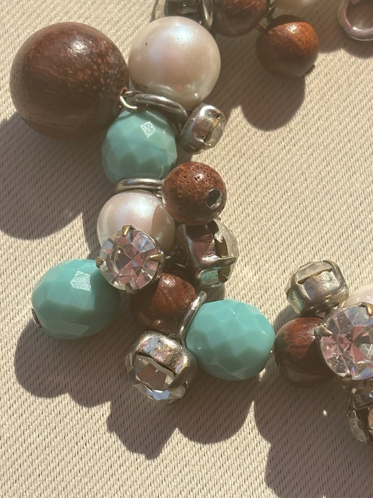 Vintage RADÀ Made in Italy Charm Bracelet Faux Pearl Crystal Wood Turquoise Bead