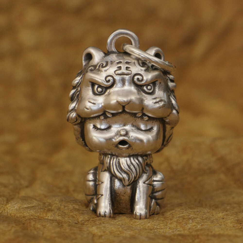 Cute Tiger 925 Sterling Silver Q Version Charms Animal Pendant TA360A HZ