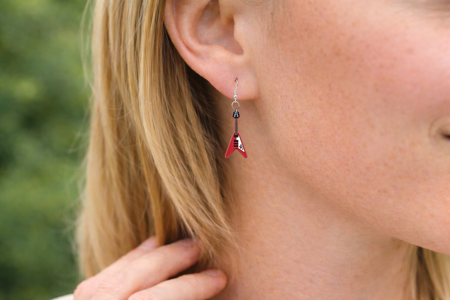 Guitar Earrings Handmade Hypoallergenic Silver Plated Fishhooks