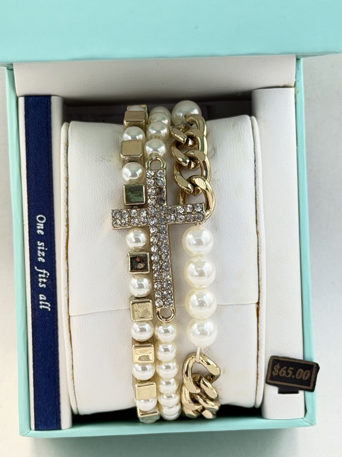 Lovita Bracelet Bundle Cross Infinity Love Pearl Gold Tone Stack Stretch Gift