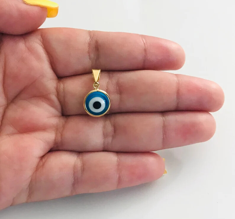 18K Gold Filled Blue Evil Eye Necklace / Pendant / Cadena / Dije Ojo Turco- P116