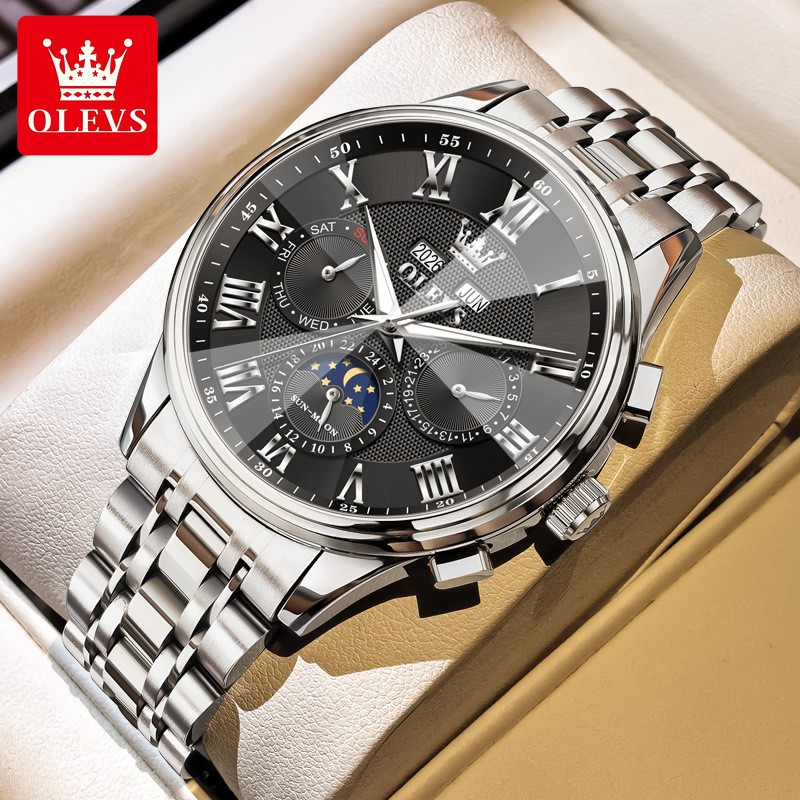 OLEVS Moon Phase Automatic Mechanical Watch Business Wristwatch for Men