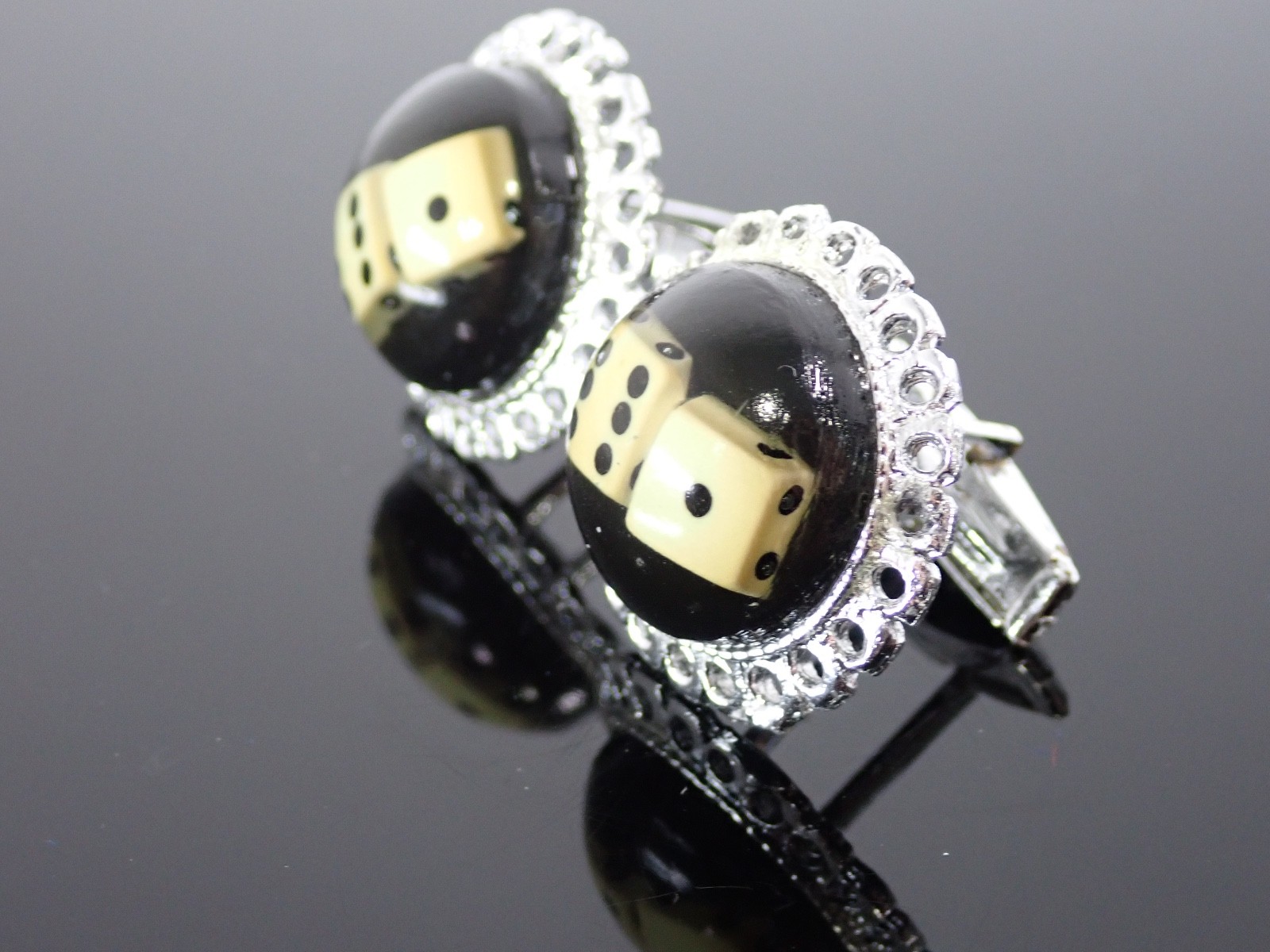 Vintage Dice Cufflinks Black Ivory Resin Casino Gambling Vegas Novelty Style