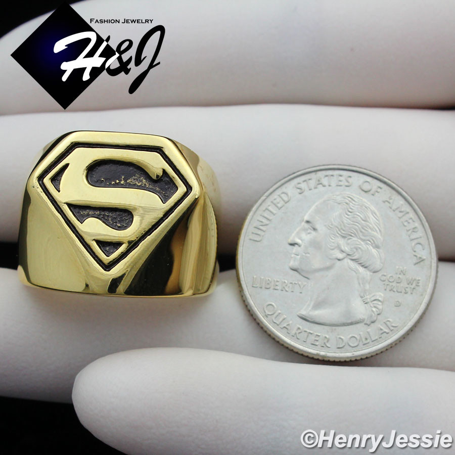 MEN Stainless Steel Gold/Black Plated Superman Ring Size 8-13*GR121