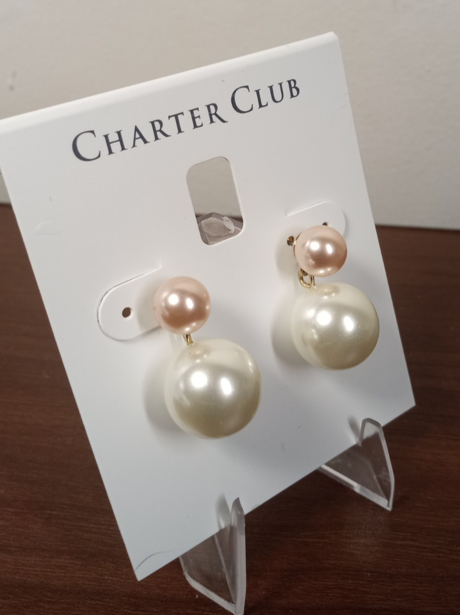 Charter Club Two Tone Pink White Costume Pearl Statement Drop Earrings