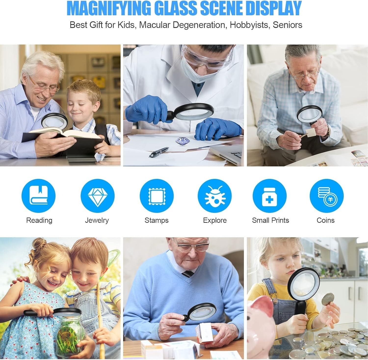 Rechargeable Magnifying Glass with Light, 30X 4.7IN Handheld Large Lightweigh…