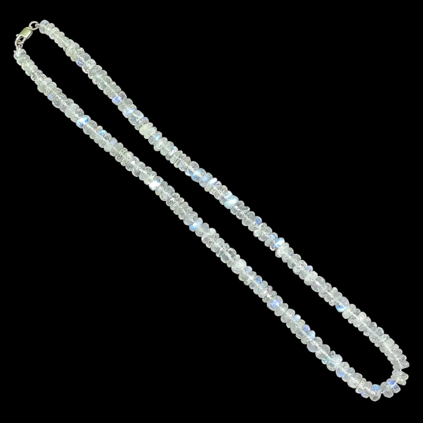 Natural Rainbow Blue Moonstone Necklace 5-6.5mm Faceted Beads 925 Clasp 18″