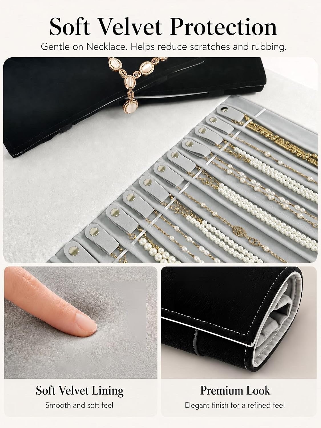 Portable Jewelry Roll Necklace Travel Storage Bag Holder Black