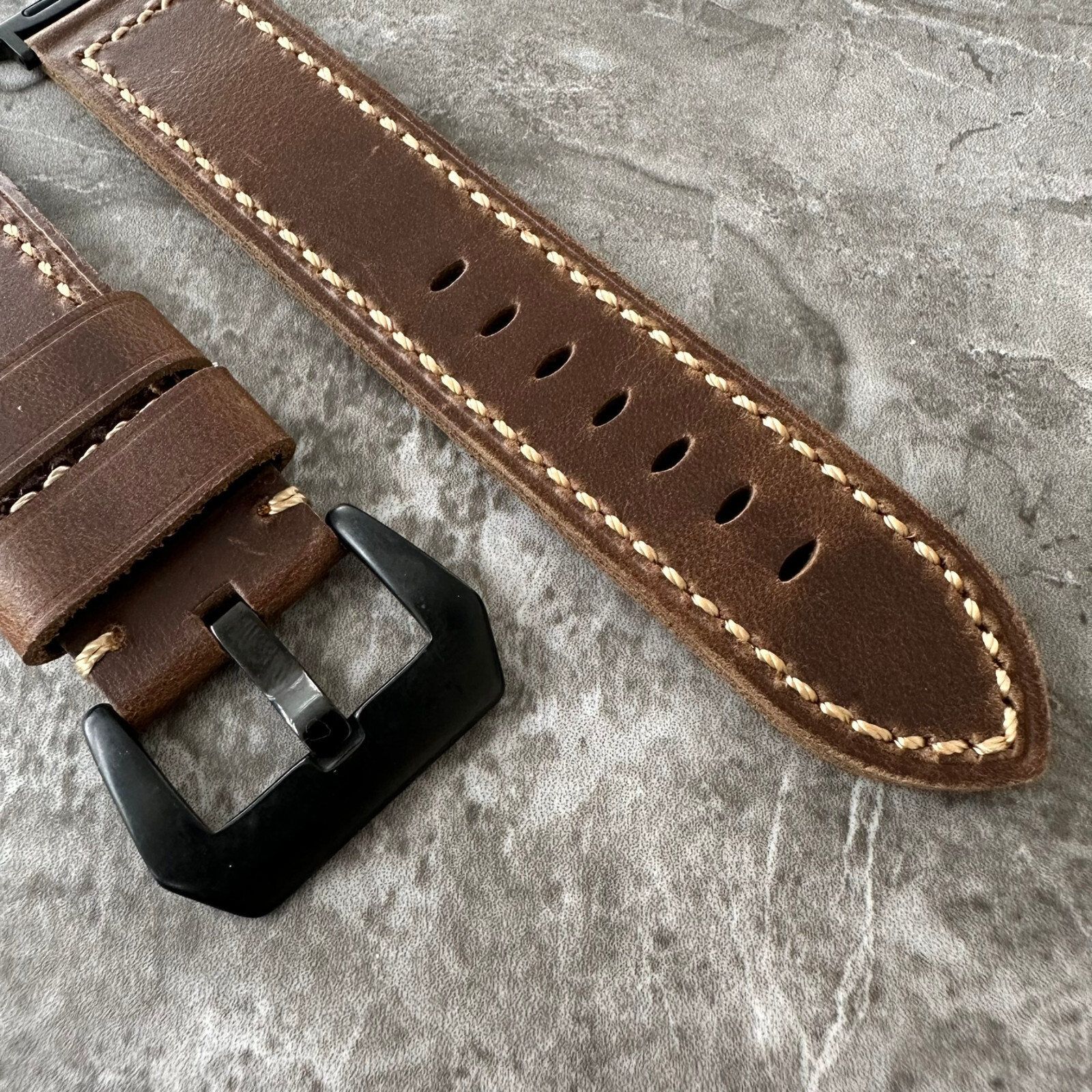 Premium Leather Thick Dark Brown Watch Strap For Black Apple Watch Ultra 49mm
