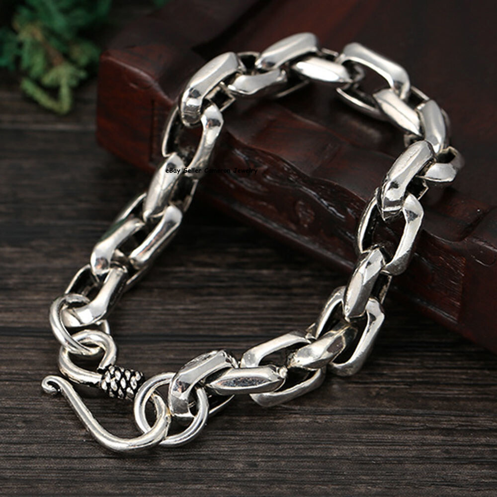 Pure S925 Sterling Silver Chain 8mm Square O Link Bracelet 7.1-7.9inch L