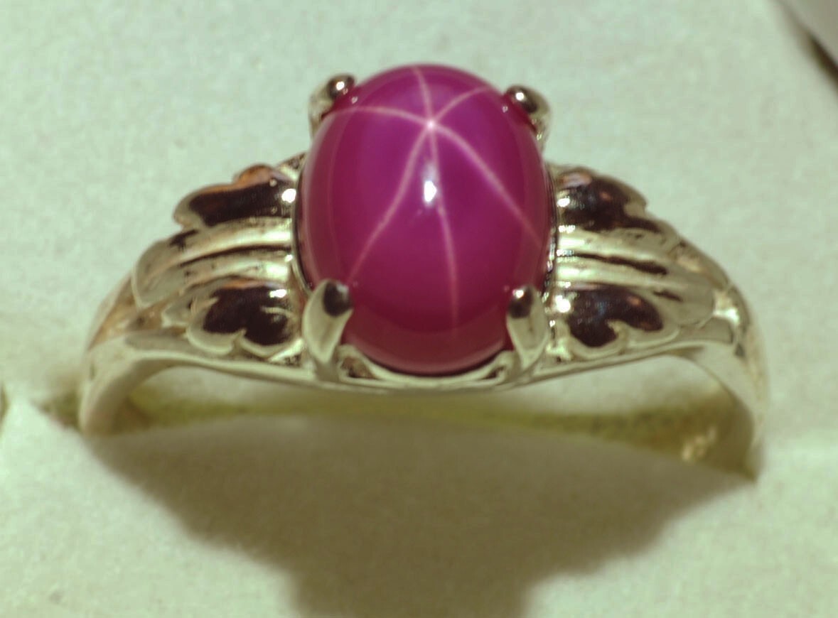 9 x 7 MM, Claret Red LINDE STAR SAPPHIRE (lab created) RING 925 S.SILVER, size 7