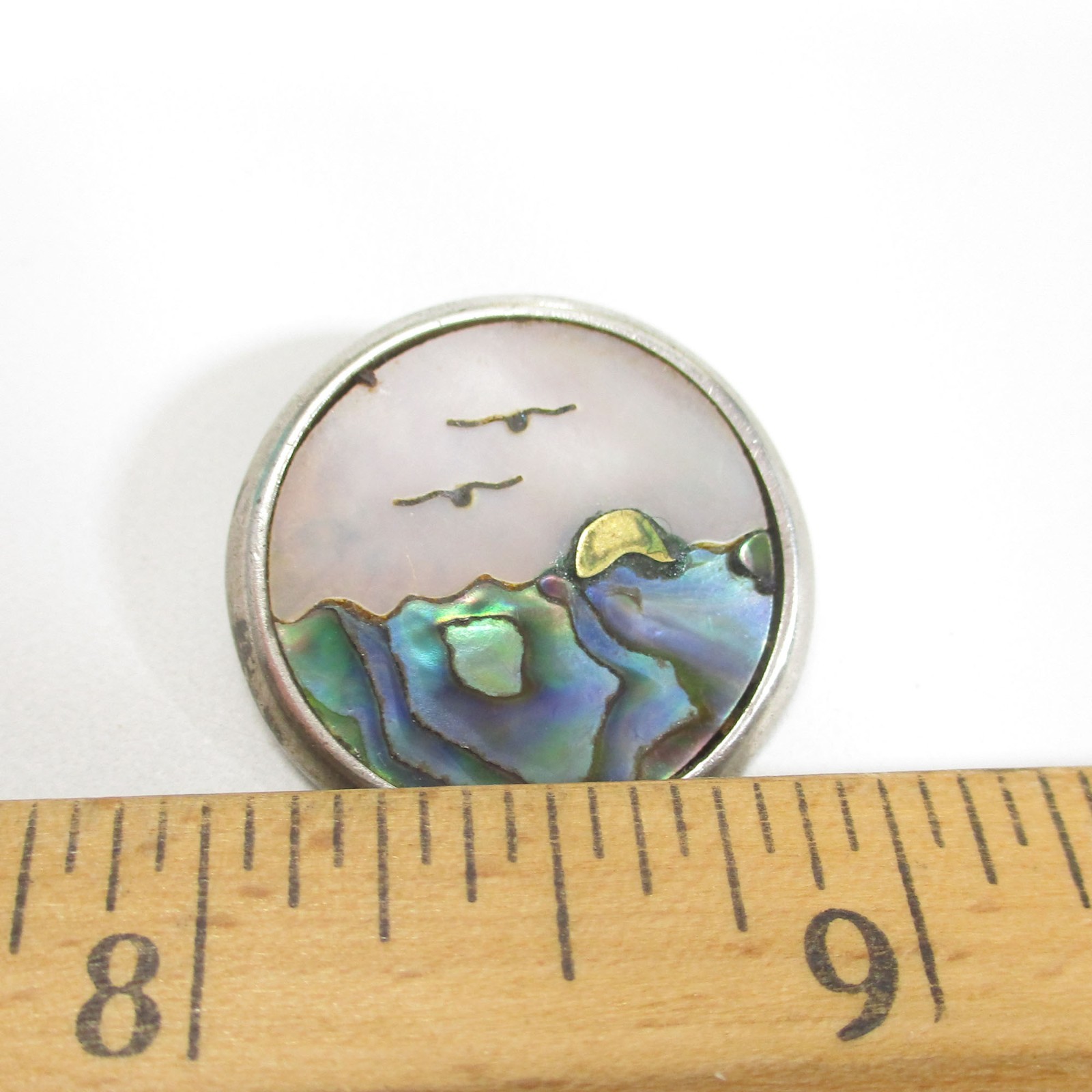 Gr 191 Taxco Capsi Inlaid Scenic Landscape Pendant Sterling Silver and Abalone
