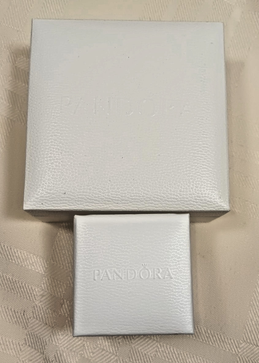 PANDORA White Necklace/Bracelet & Ring Boxes Set of 2 EMPTY w/Black Velvet Inner