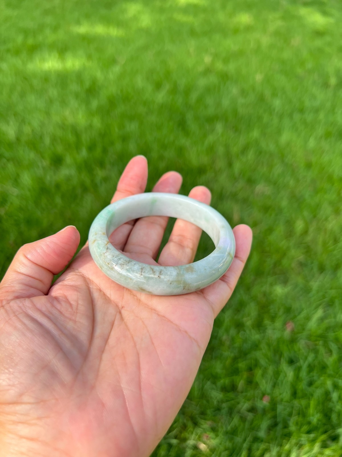 Lavender Green 100% Natural Grade A Jadeite Jade Bangle Bracelet 54.5mm H153