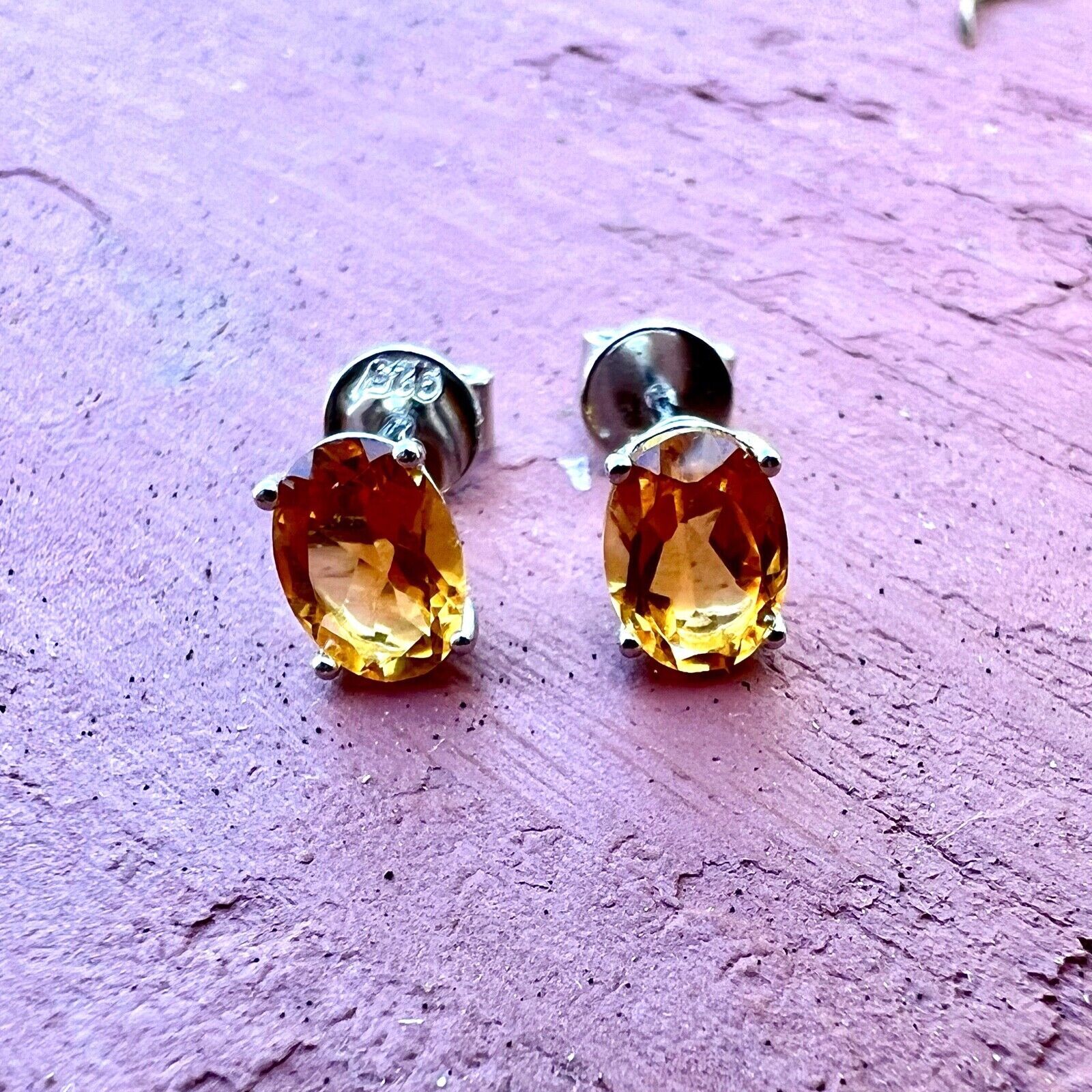Handmade Small AAA Oval Natural Citrine Stud Earrings , November Birthstone
