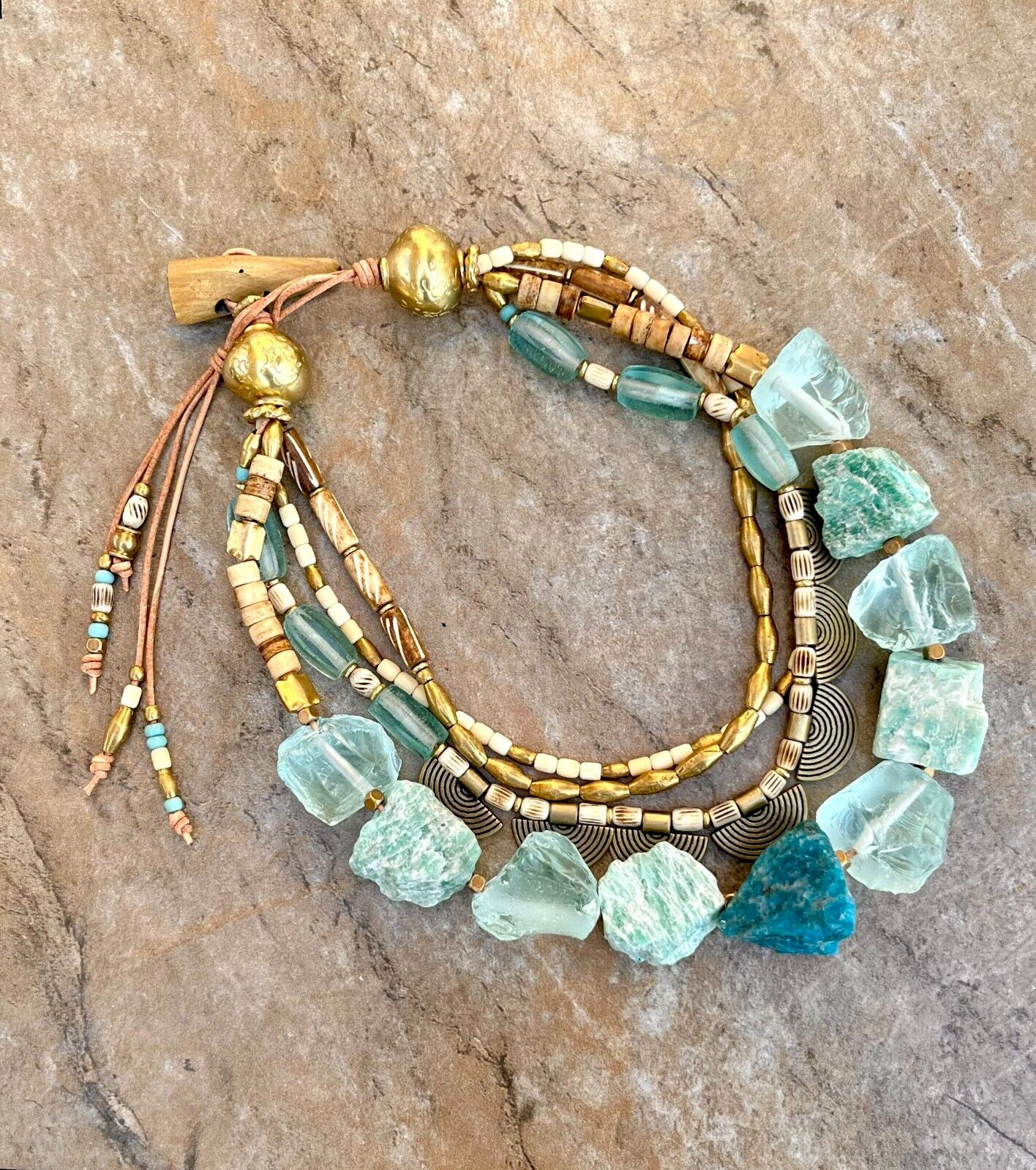 Bohemian Choker Chunky Amazonite, Crystal, Apatite and African Tribal Beads