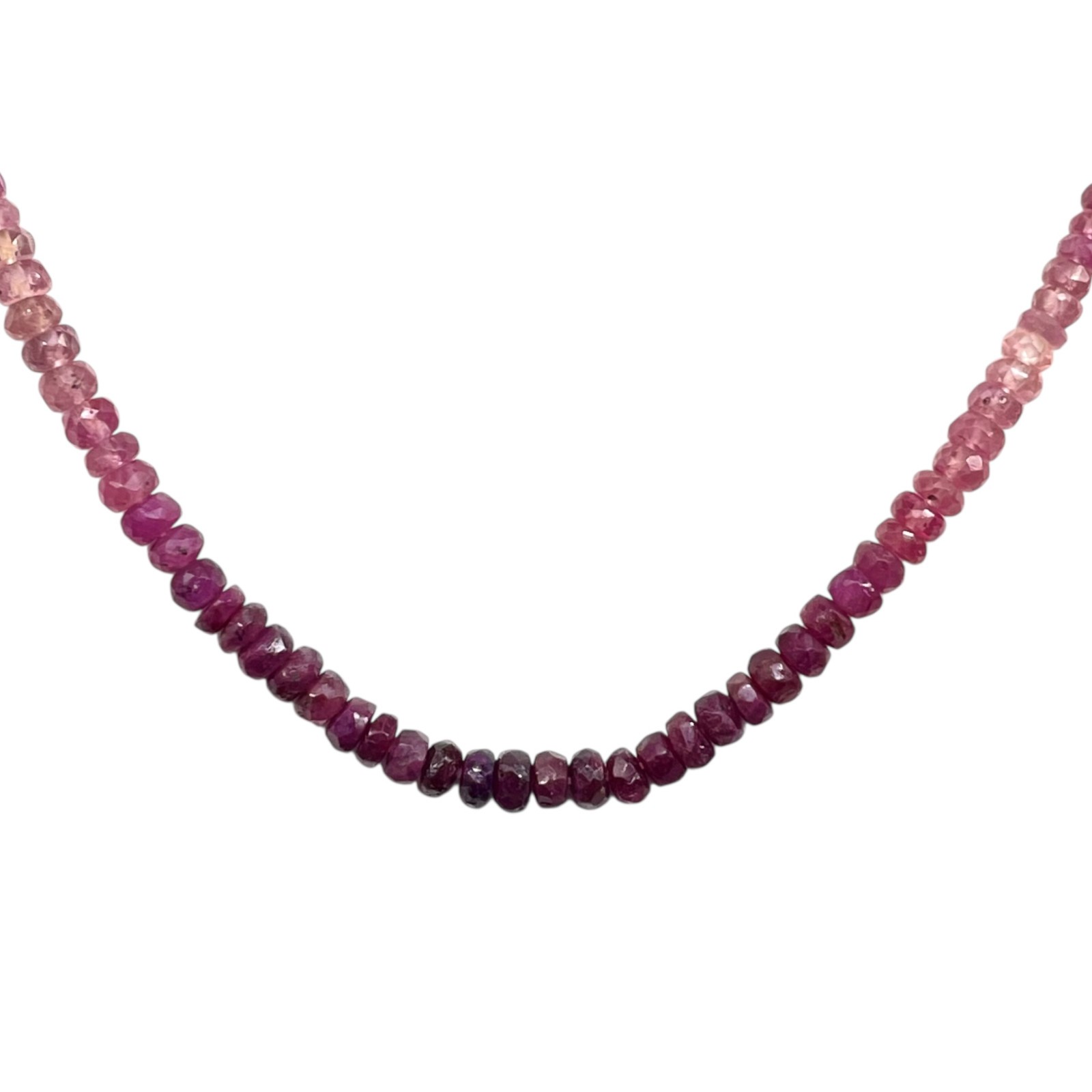 18 Inch Natural Ruby Necklace 3-4mm Shaded Faceted Cut Beads 925 Silver Clasp