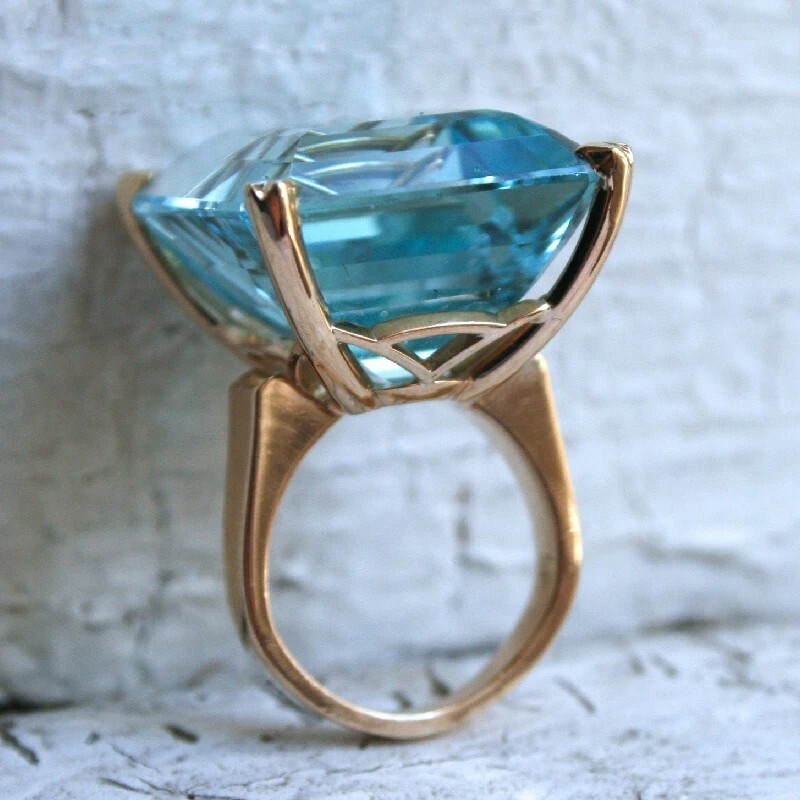 Big Rectangle Shape Rhinestone Rings For Women Aquamarin Princess Crystal Ring .