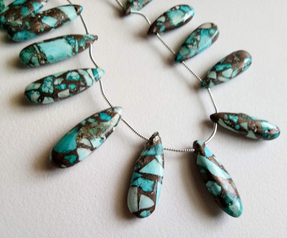 25-29mm Blue Copper Turquoise Plain Long Pear Beads, Copper Turquoise Fancy Long