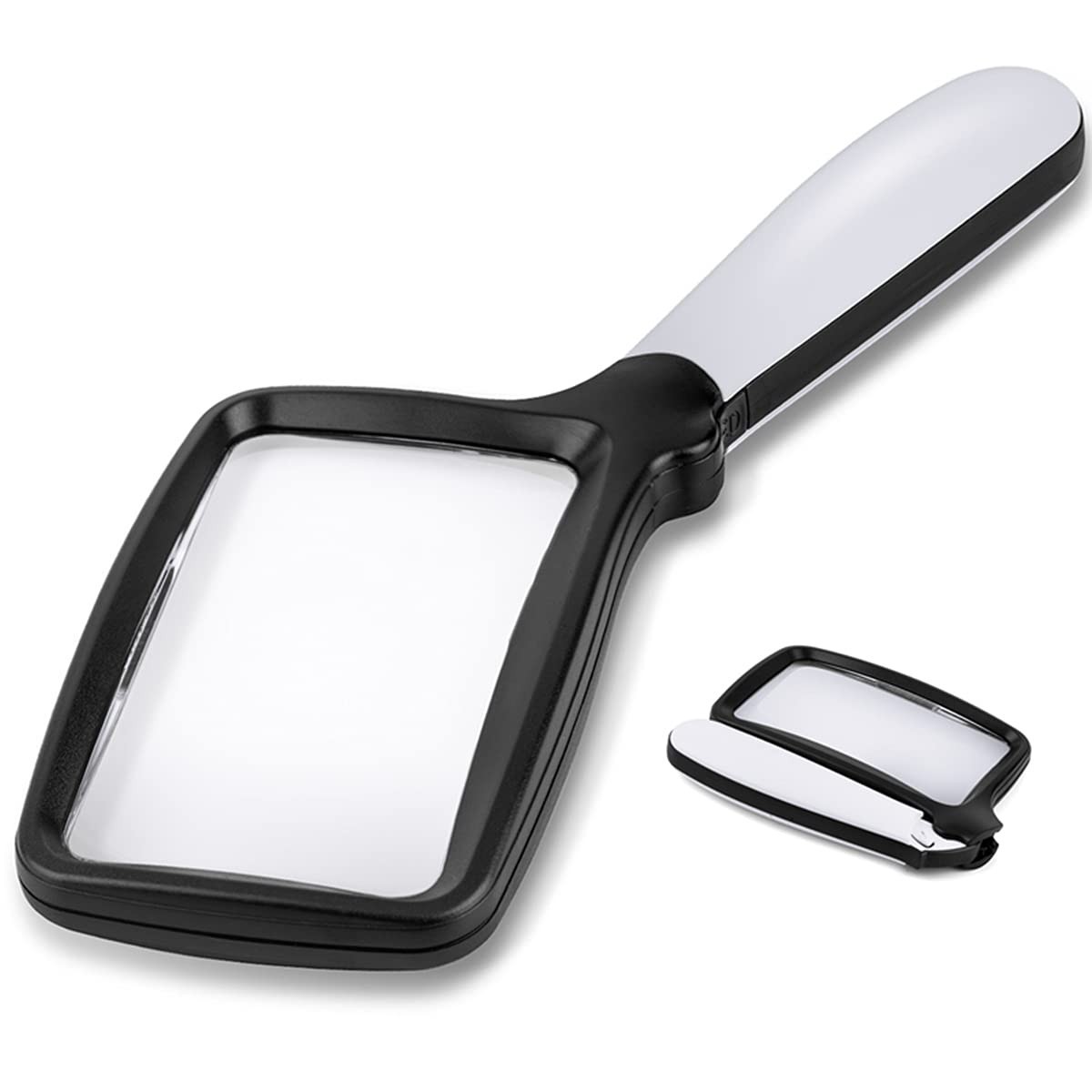 5X Folding Handheld Magnifying Glass with LED Light – Large Rectangle Magnifier
