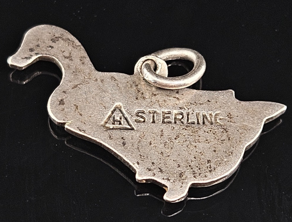 Sterling Silver ENAMEL DUCK GOOSE Charm Pendant Animal Vintage