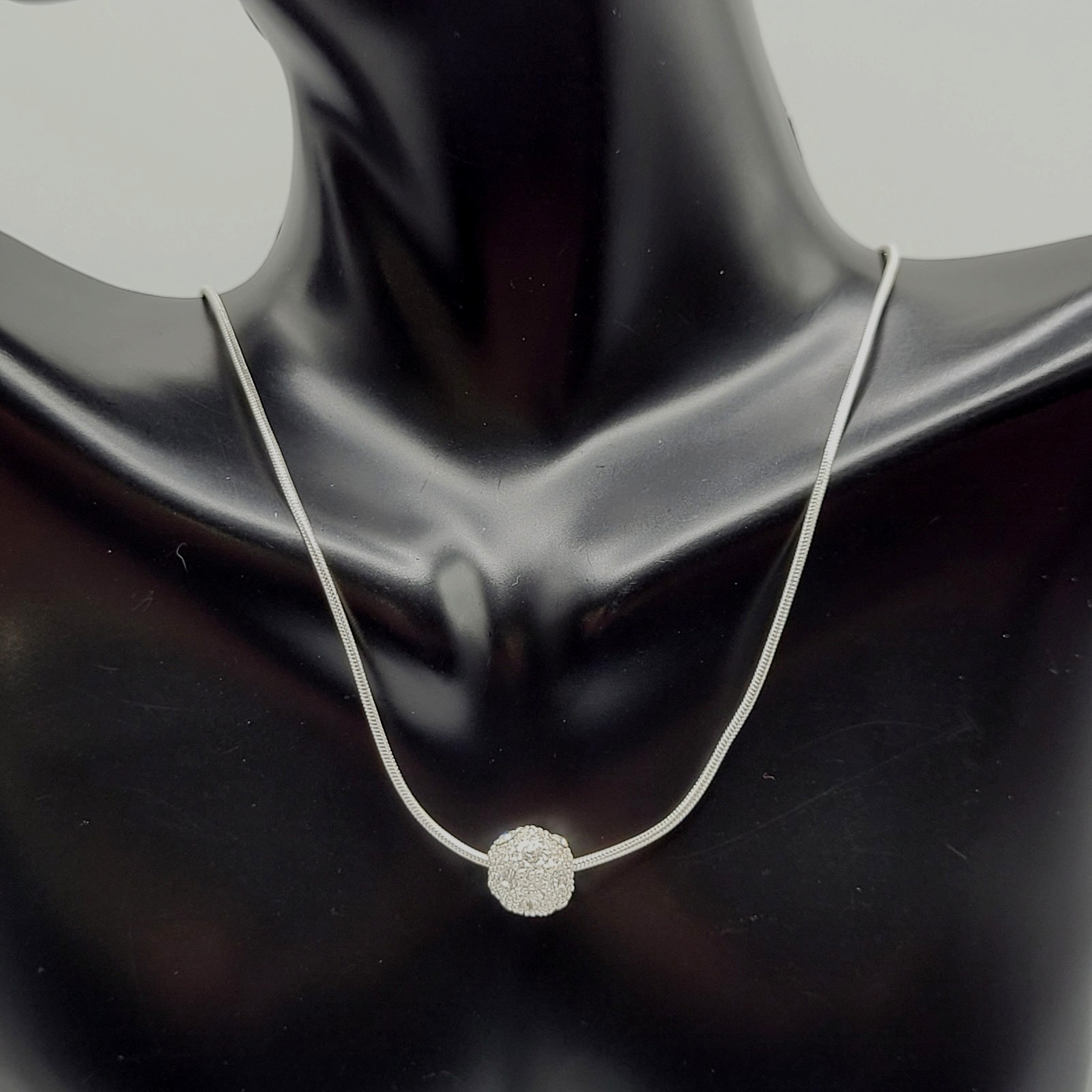 Disco Ball Glitter Sphere Feminine Elegant Style Silver Tone Pendant Necklace