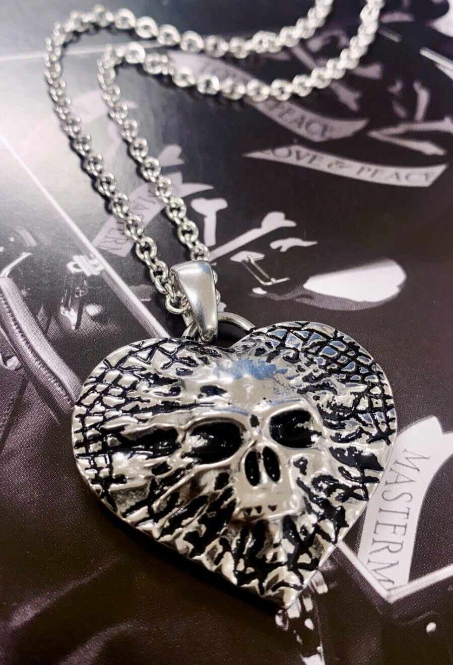 Heart Skull Pendant Necklace Goth Punk in stainless steel By Controse