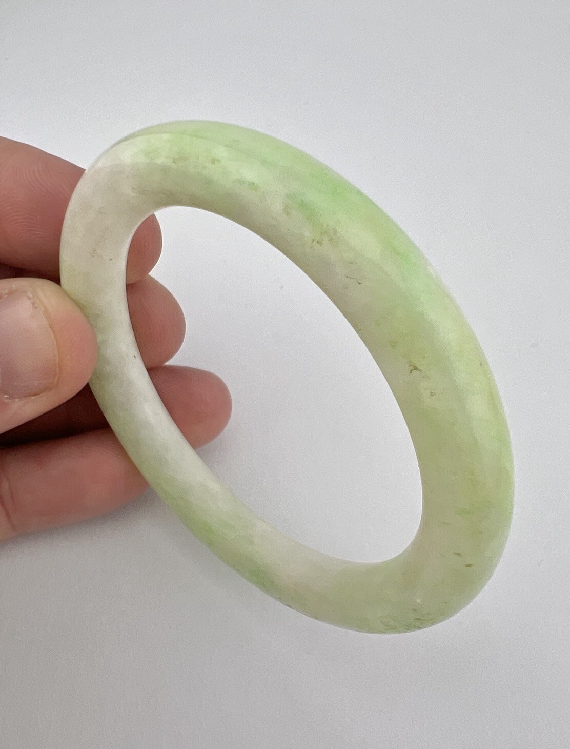 Antique Chinese Icy White & Green Jade Bangle Bracelet 69mm 32.3g