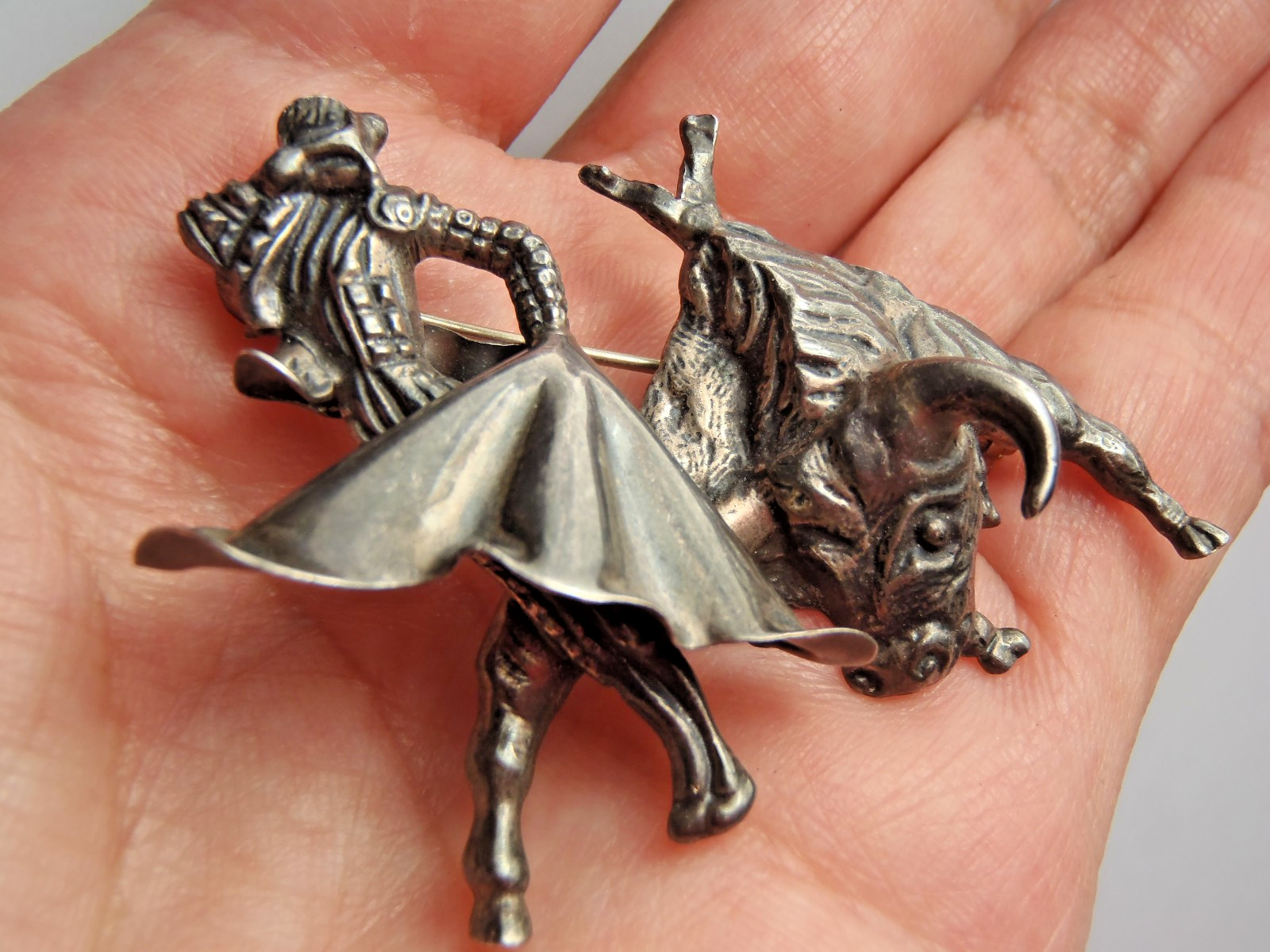 Mexico Sterling Silver Marcel Boucher Large 2 1/4″ Matador & Bull Brooch Pin
