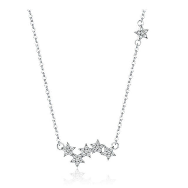Micro-inlay Cubic Zirconia 925 Sterling Silver Stars Crawler Pendant Necklace I5