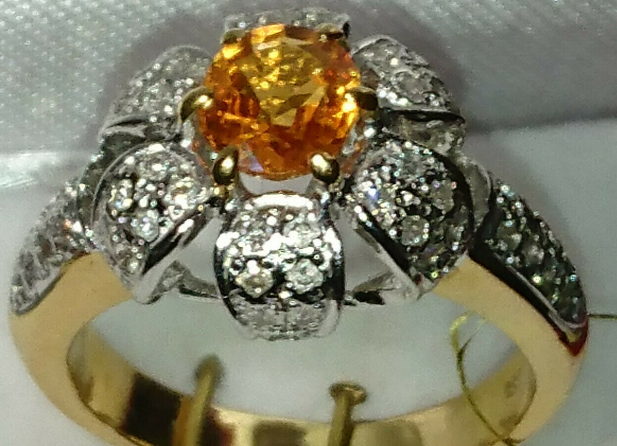 60 BRILLIANT Excellent!!!! Ladies gold ring 585 with sapphire!, size 16.5-17