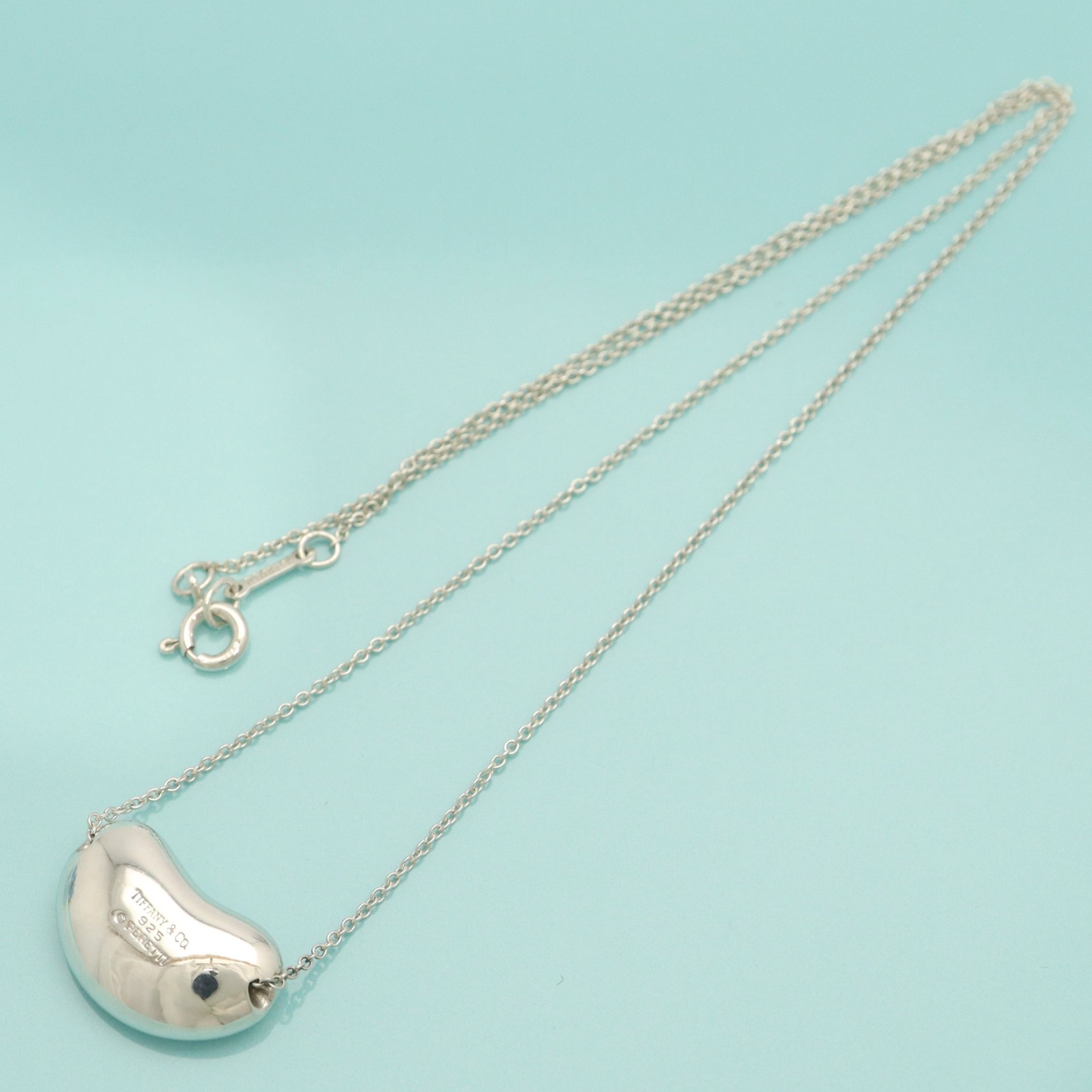 Tiffany & Co. Elsa Peretti Large 19mm Bean Pendant Necklace 17.7″ Silver 925