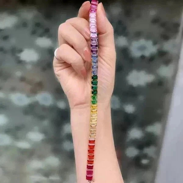 15CT Emerald Lab Created Rainbow Sapphire Tennis Bracelet 14K Yellow Gold Plated