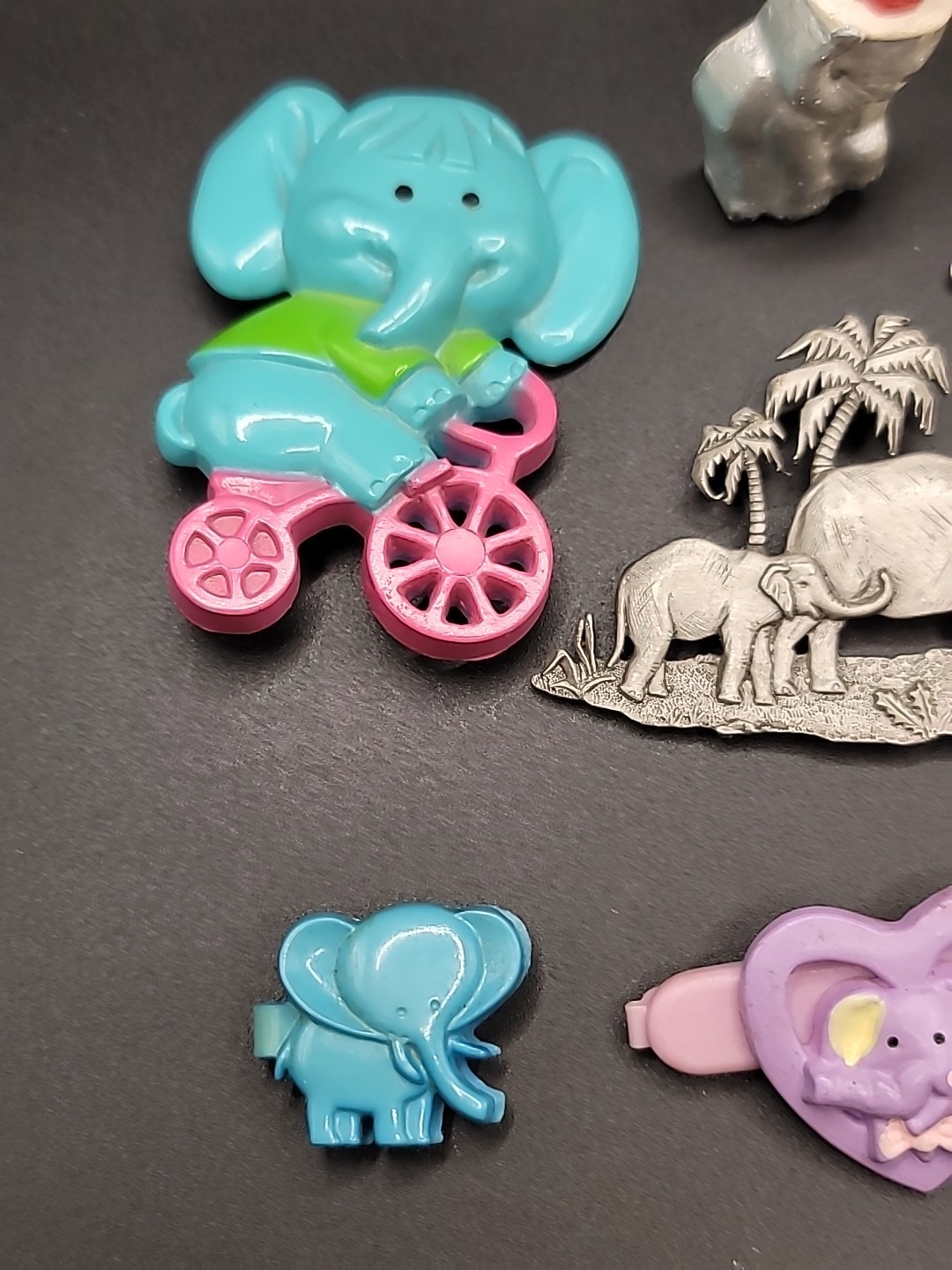Vintage Elephant Jewelry 16 pc Lot Pins Brooches Charms Plastic Metal Mixed
