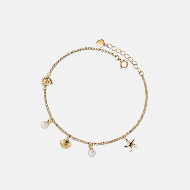 PERIMADE Seashell Starfish Charm Anklet • Shell Pearl Beach Friendship Anklet