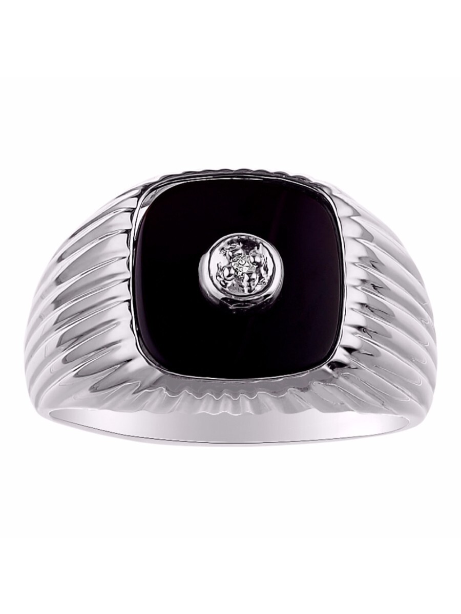 RYLOS Men’s Onyx Ring with Diamonds, Silver or Gold Plated, Sizes 8-13
