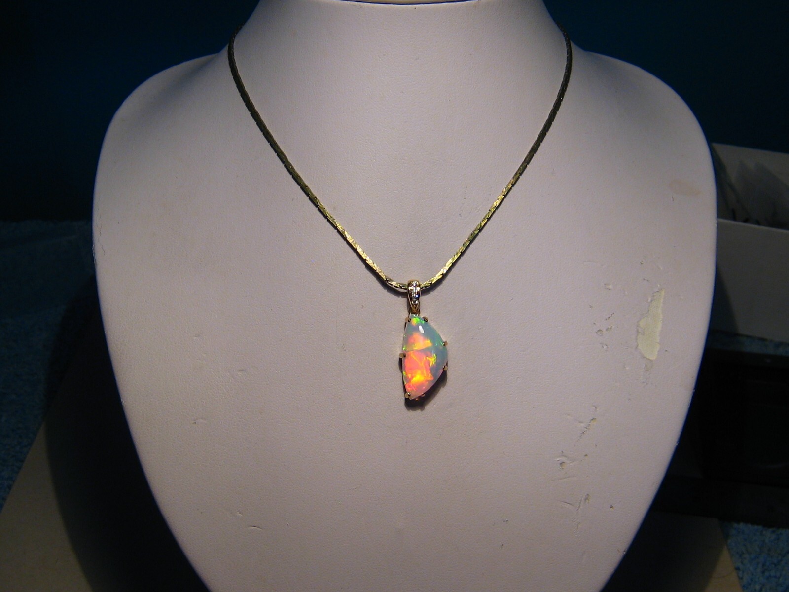 5.1 ct. Ethiopian Gem Opal and Diamond Pendant , 18 k Yellow Gold