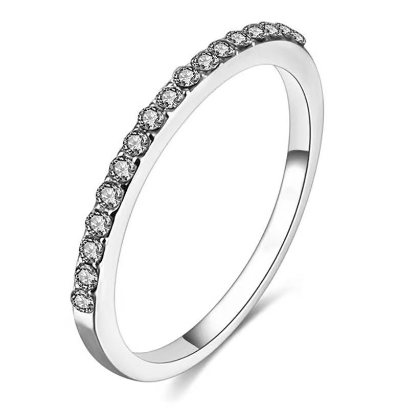 Classic Women 18K Gold Plated 2MM Thin Sparkling CZ Band Ring Wedding Engagement