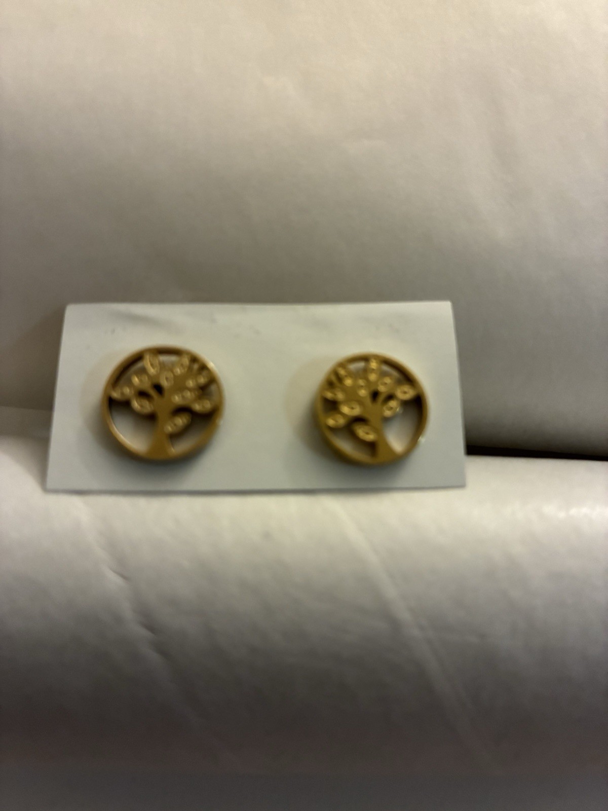 Gold Tone Tree of Life Round Stud Earrings Butterfly Closure No Stone Lobe