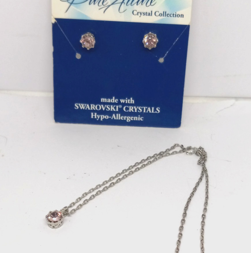 Pure Allure June Birth Stone Silver Tone 20″ Necklace Earring Swarovski Crystal