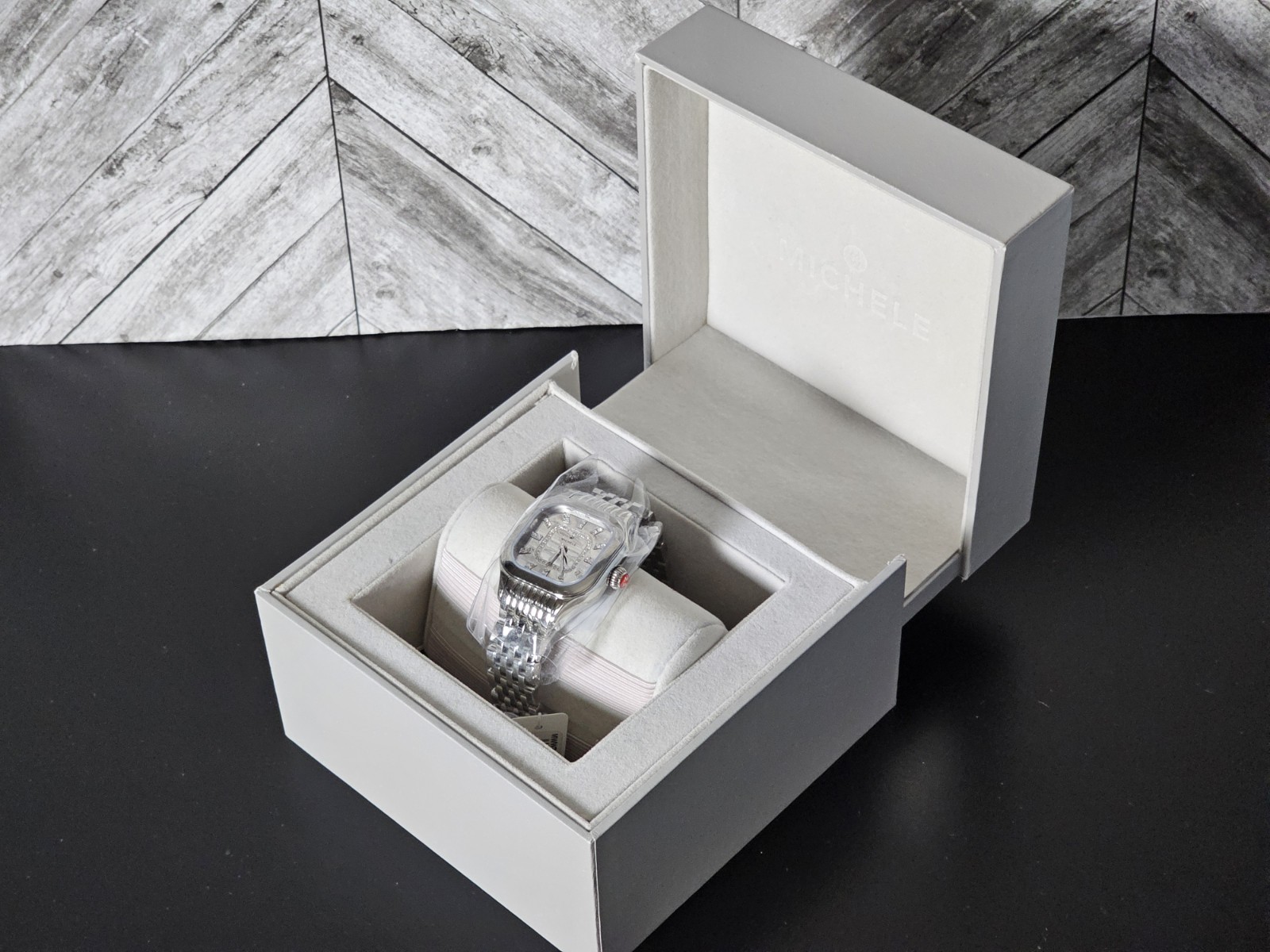 Michele Meggie High Shine Mirror Diamond Dial Stainless Steel Watch MWW33B000012