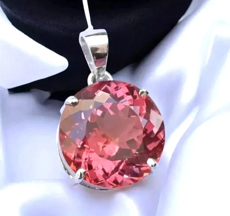 Natural 25 Ct Round Padparadscha Sapphire 925 Silver Pendant Certified Gemstone