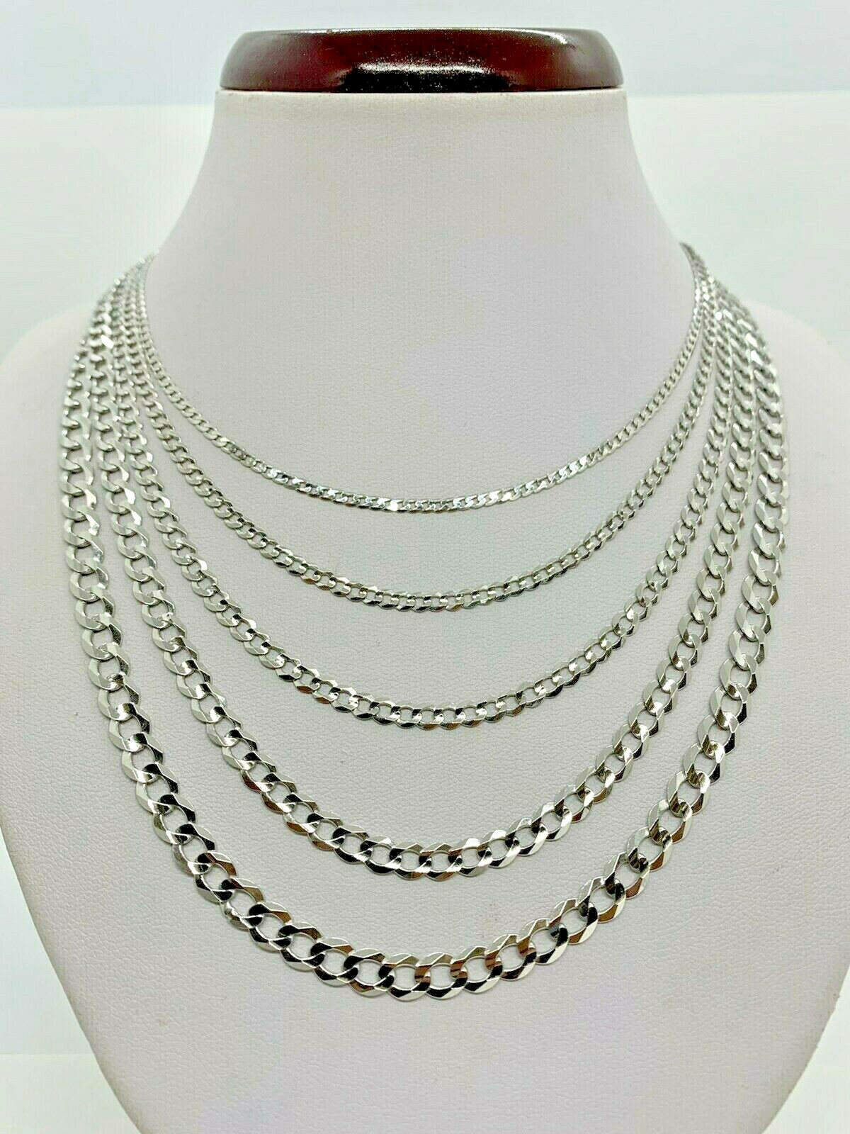 14K Solid White Gold Cuban Link Chain/Necklace Men’s/Women’s 2.2mm-5.7mm 16″-30″