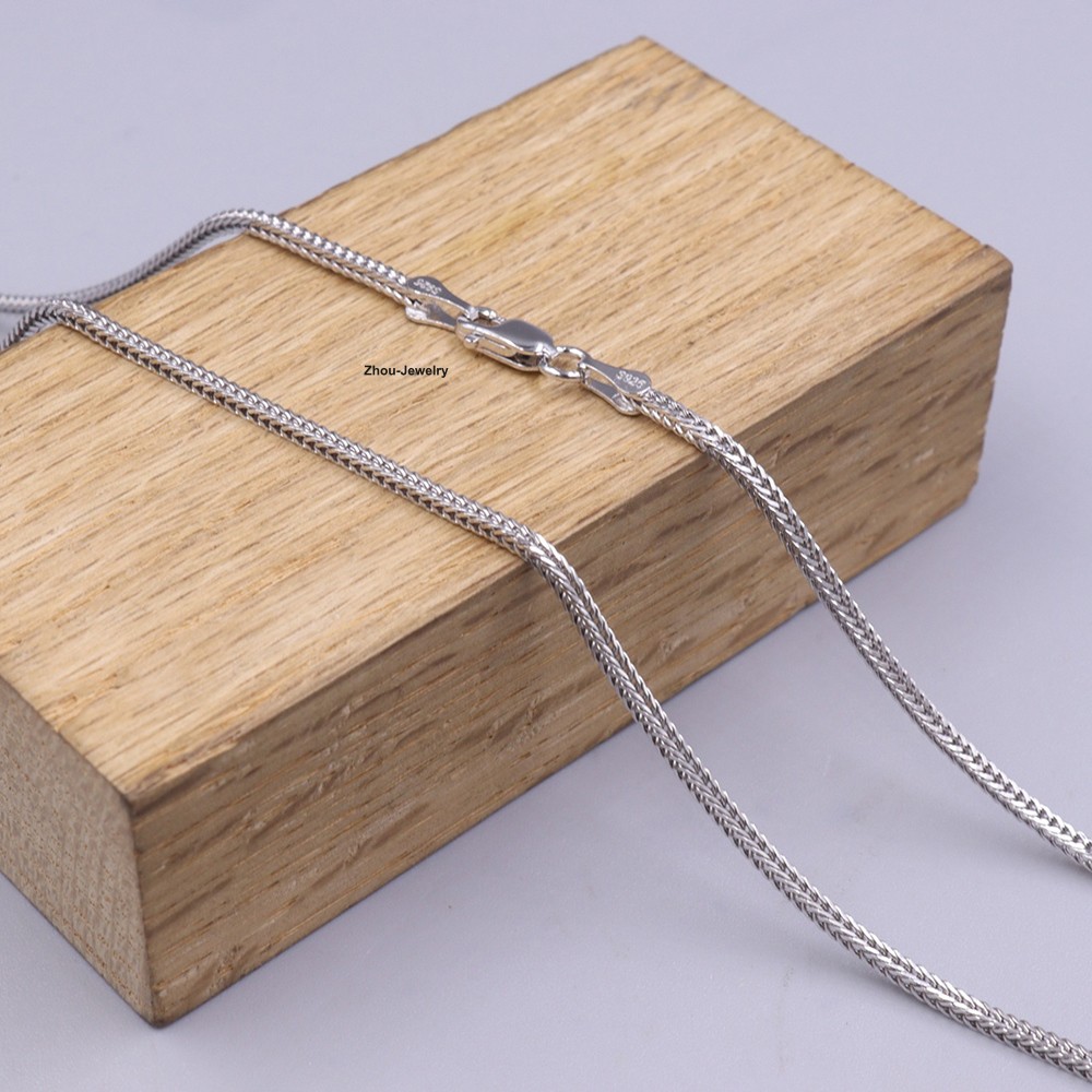 Real S925 Sterling Silver Necklace 1.6mm Wheat Link Chain For Women 23.6inch