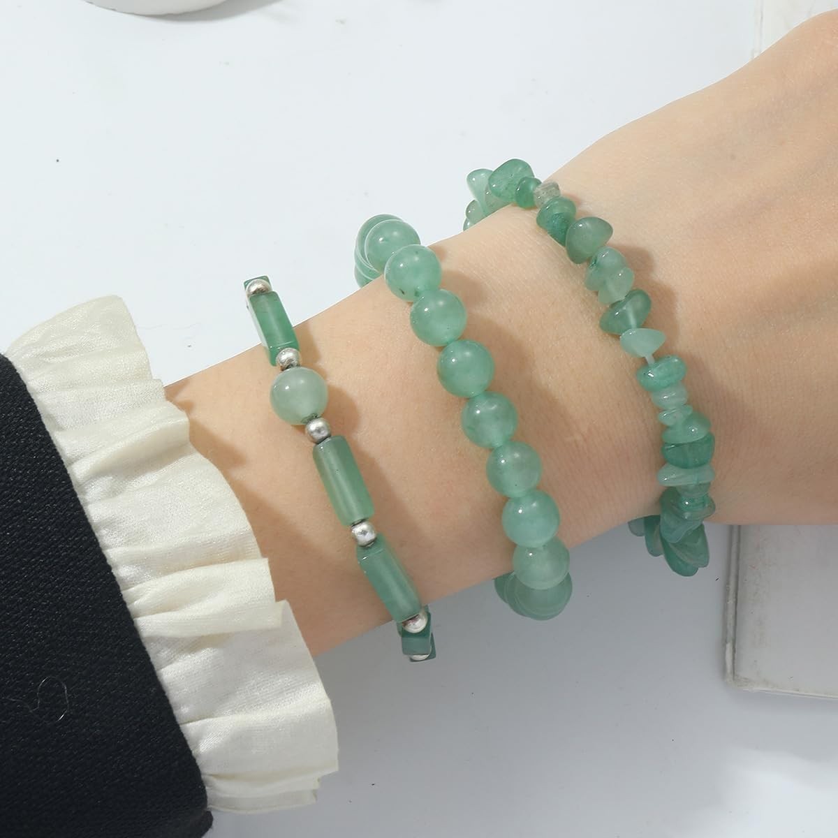 Stunning 3Pcs Natural Jade Bracelets for Women – 8mm Crystal Beaded Elegance